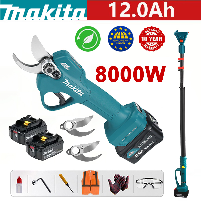 【Teleskopski stup: 5M】Makita DUP361PT2 vrtlarske škare + LED zaslon za napajanje - (36 sati trajanja baterije) 8000W motor bez četkica Litijske baterije škare za orezivanje + 96V 12.0Ah baterija * 3 + punjač + nož ​​od legure SK9 * 4 + kutija za alat + mazivo + sigurnost Naočale + 10 godina garancije