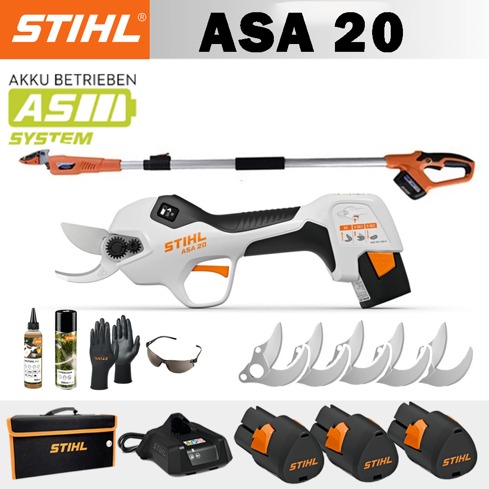 【STIHL】 ASA20*1, litijska baterija*3, kutija za odlaganje*1, glava za rezanje*5, punjač*1, teleskopska šipka*1