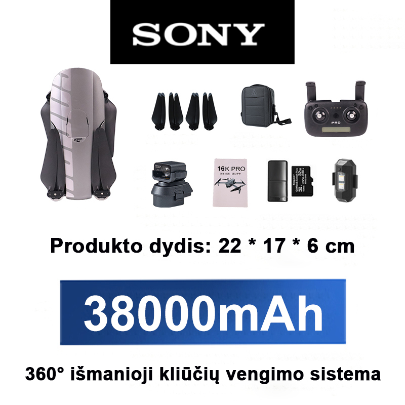 (Pažangi versija) Siūlo 8K raišką / iki 18 kilometrų atstumą / 12 valandų baterijos veikimo laiką / maksimalų 1000 metrų skrydžio aukštį – su automatine kliūčių apsauga dieną.