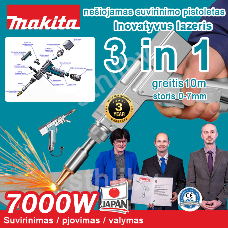 9000W (3 in 1): Suvirinimas + valymas + pjovimas (greitis 10m/min, storis 0-7mm)
